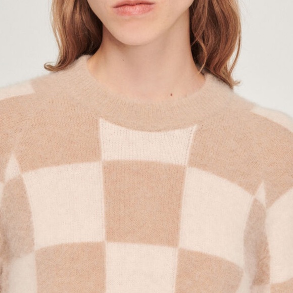 Sandro Paris Checkered Knit Mohair Sweater Size Medium - Picture 5 of 11